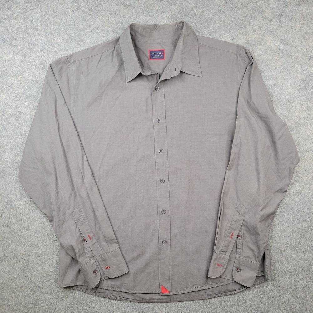 UNTUCKit‎ Shirt Mens Large Gray Solid 100% Cotton Button Front Long Sleeve